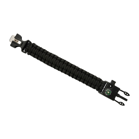 Bransoletka Paracord z Krzesiwem,Kompasem i Gwizdkiem - L Black M-TAC